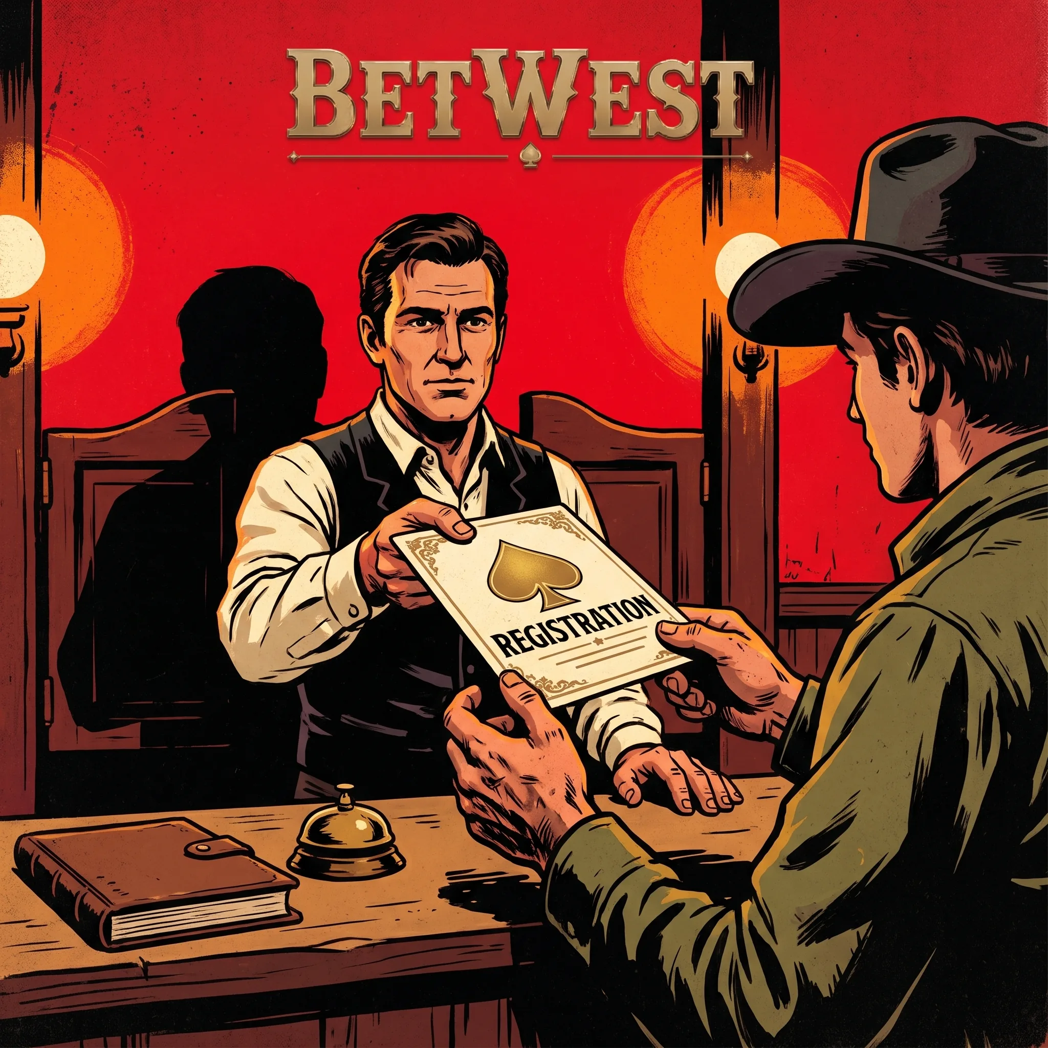 BetWest registration illustration at a western counter